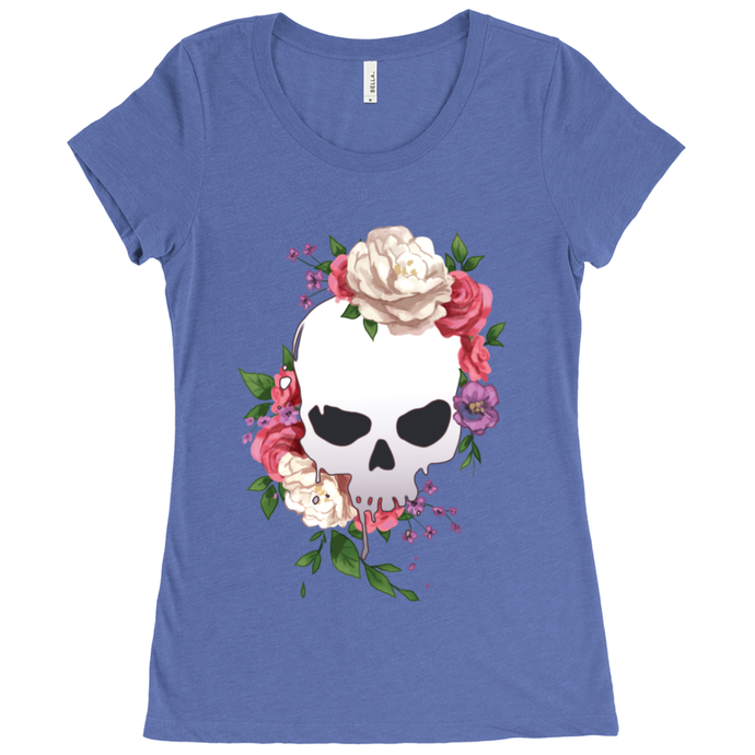 Floral Skull Scoop Neck Tee